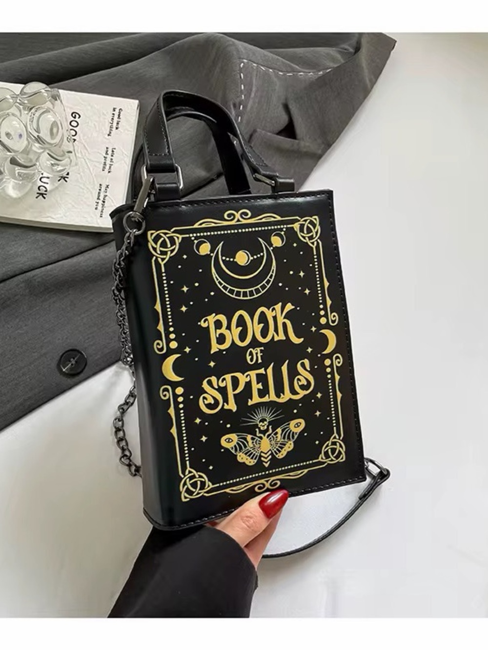 Book of Spells Black Graphic Tote Bag